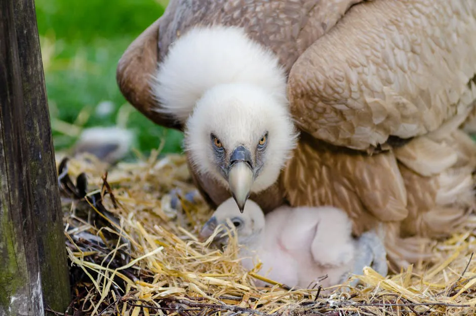 Foto: Flickr / pexels Intimate view of a vulture guarding its chicks in a natural nest setting.