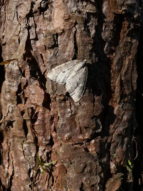 Foto: Юлия Кондратова / pexels A lichen moth perfectly camouflaged against a textured tree bark, showcasing nature's artistry.