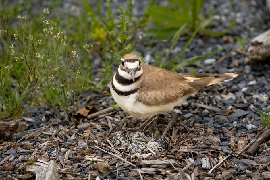 Foto: Mohan Nannapaneni / pexels Close-up of a Killdeer guarding its nest with eggs, capturing the essence of wildlife in Weston, Massachusetts.