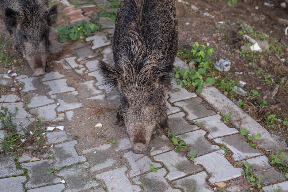 Foto: Doğan Alpaslan Demir / pexels A high-angle view of wild boars walking on a paved path in İzmir, Türkiye.